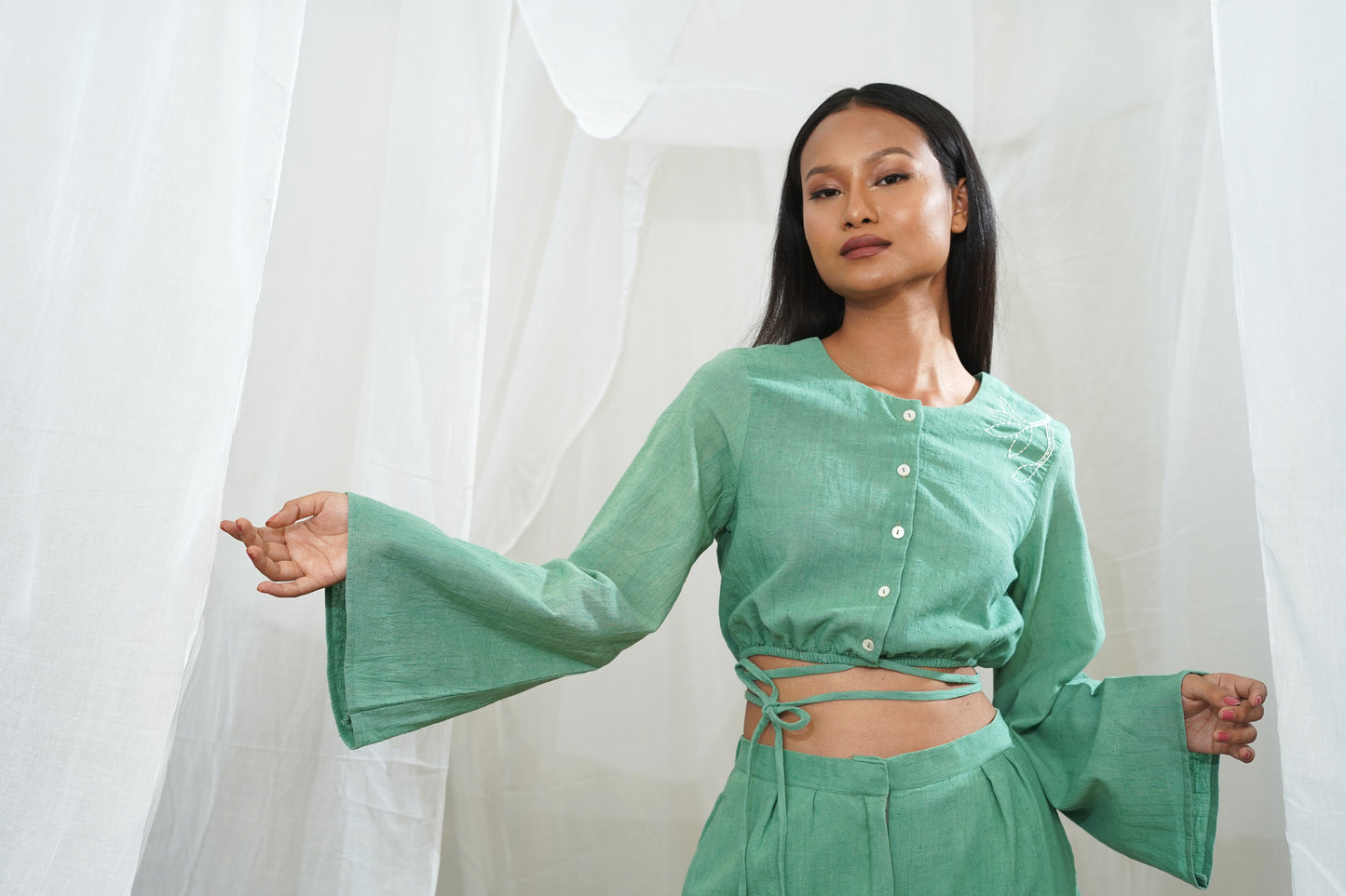 Makena Green Tie Detail Crop Top