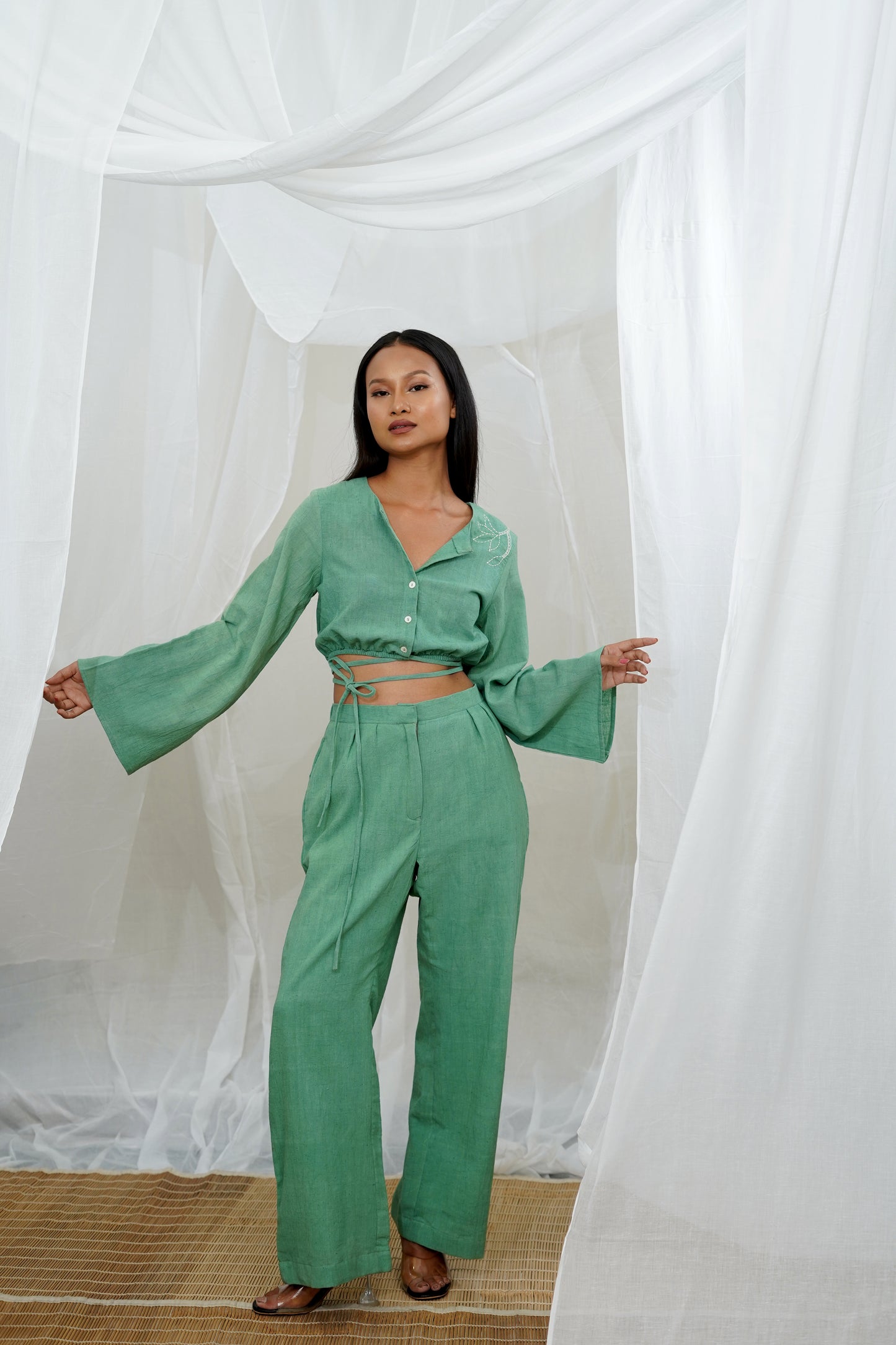 Makena Green Tie Detail Crop Top