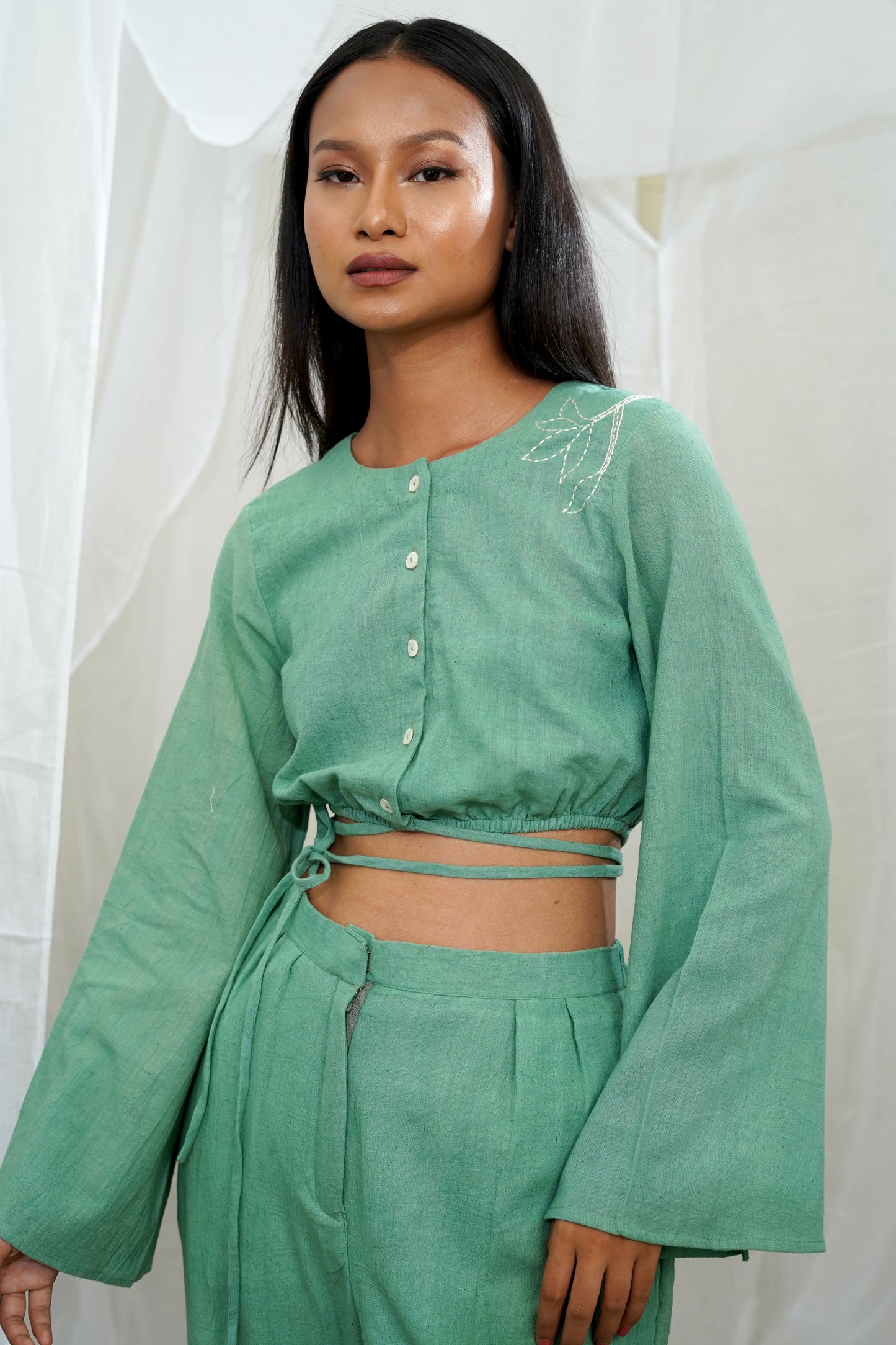 Makena Green Tie Detail Crop Top