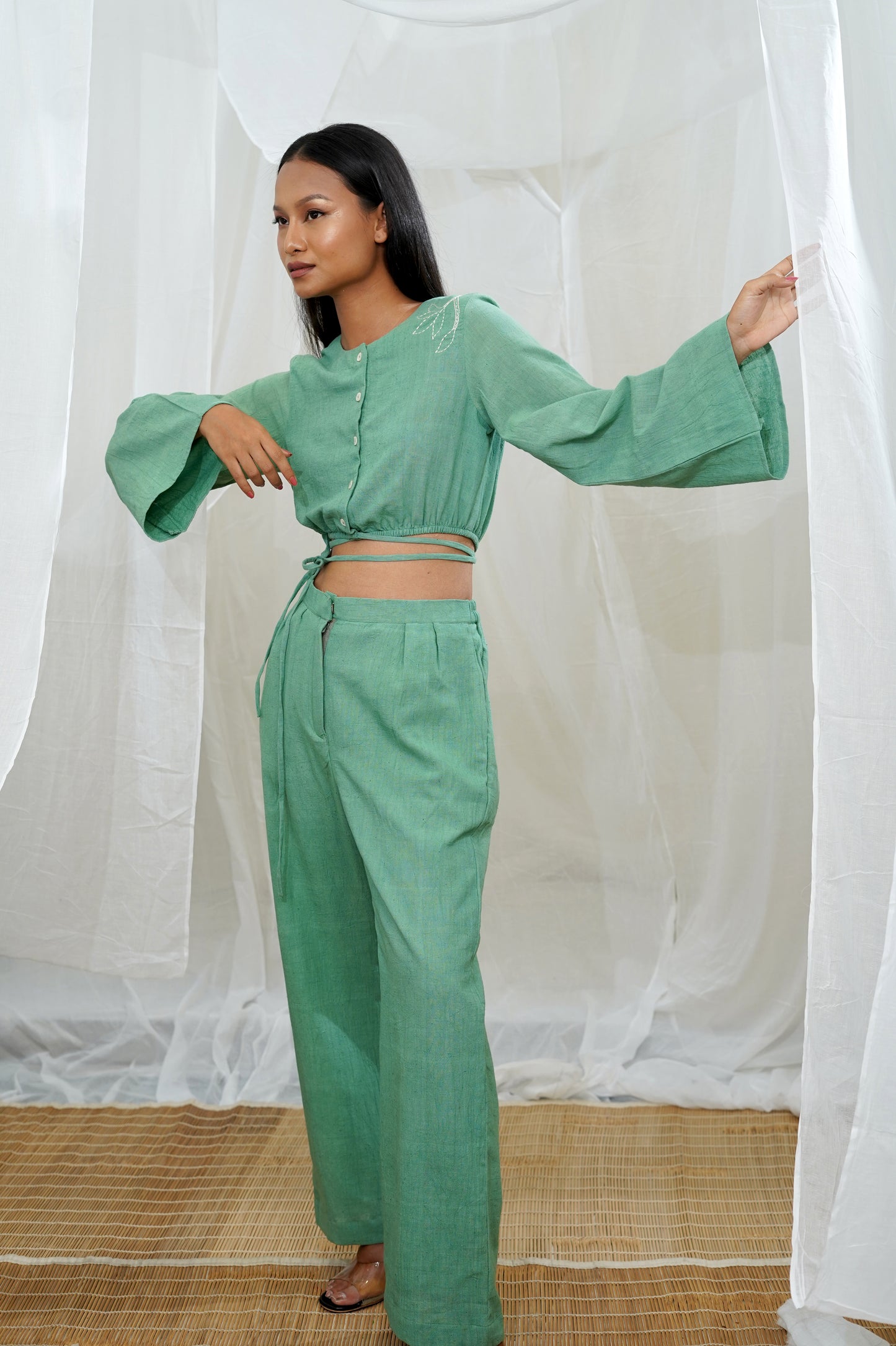 Makena Green Tie Detail Crop Top