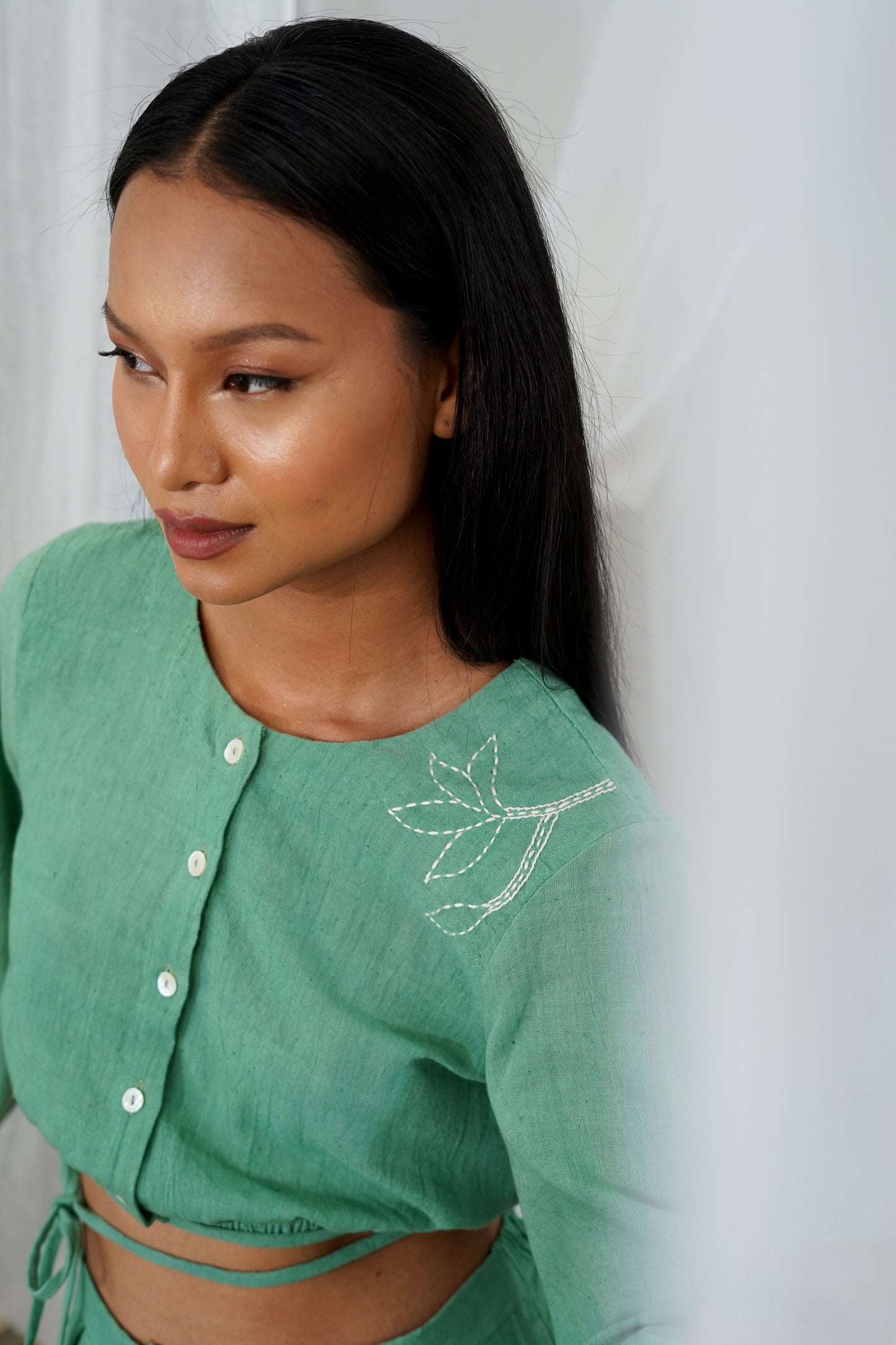 Makena Green Tie Detail Crop Top