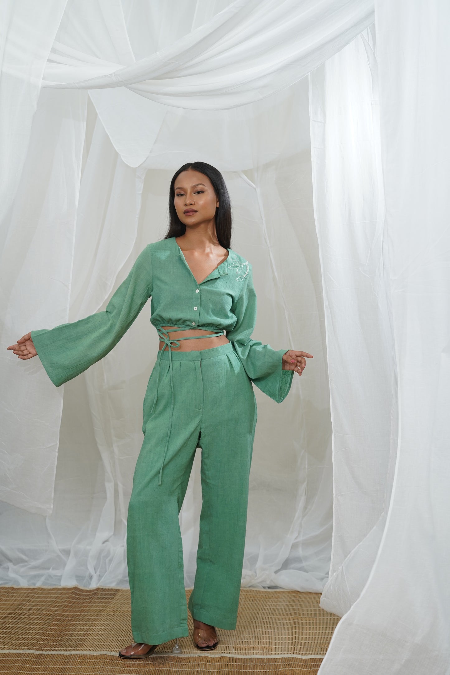 Makena Green Tie Detail Crop Top