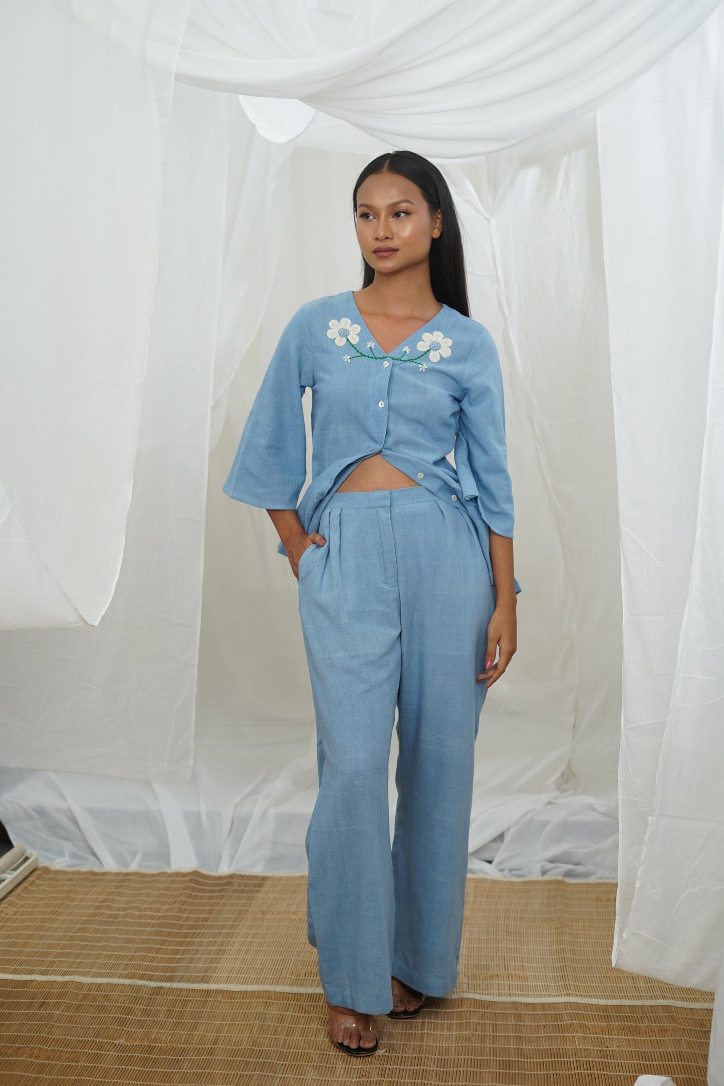 Diallo Blue Pleated Trouser