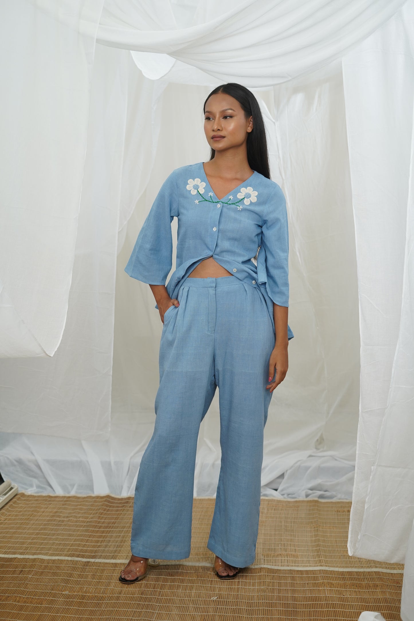 Diallo Blue Pleated Trouser