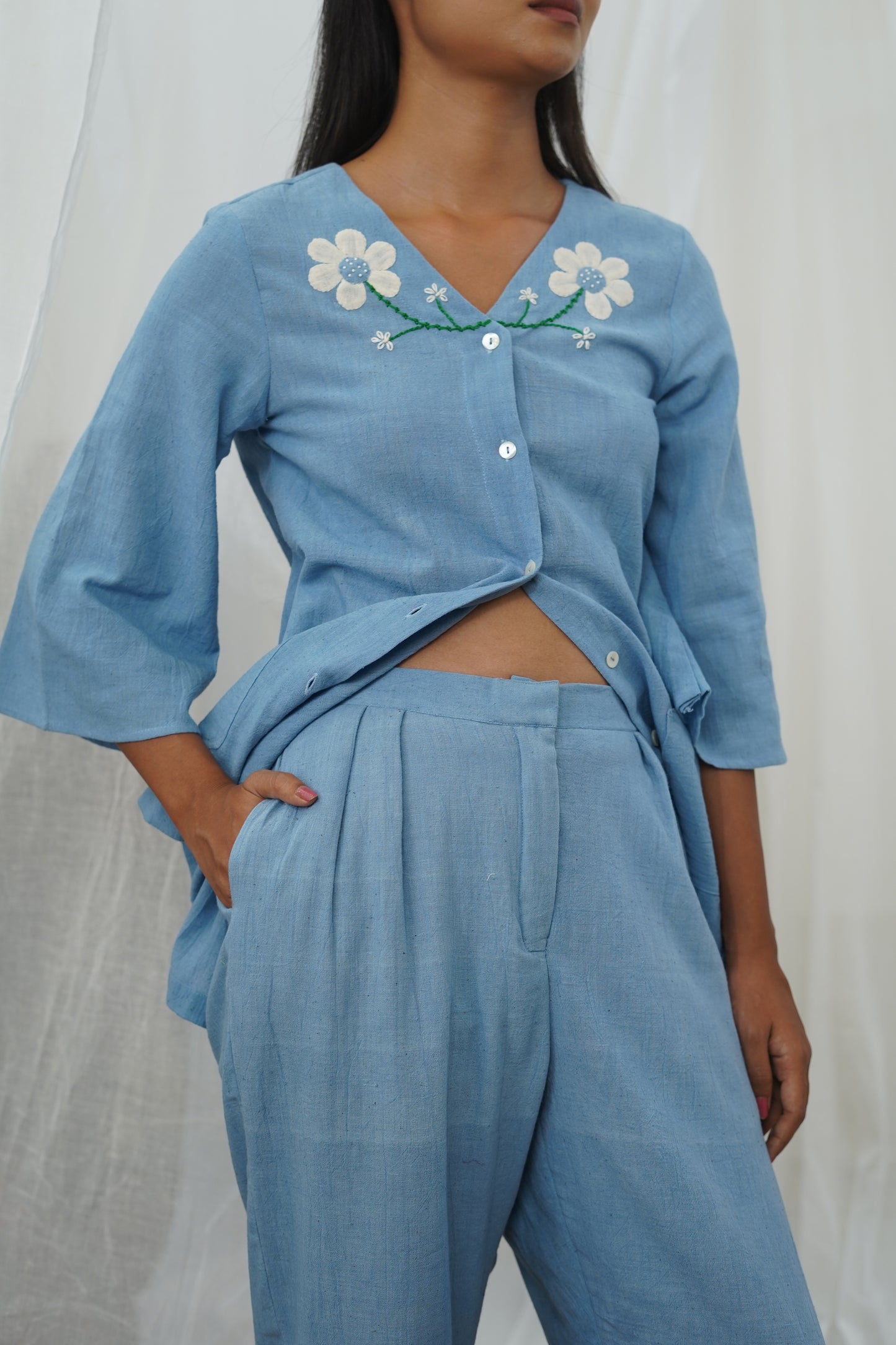 Diallo Blue Pleated Trouser
