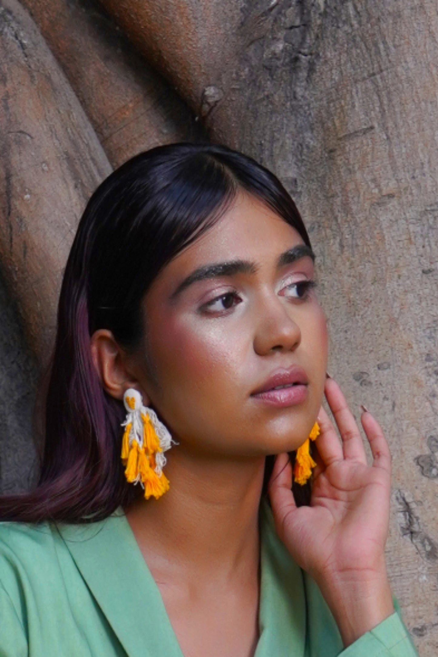 Orange tassel heart earring
