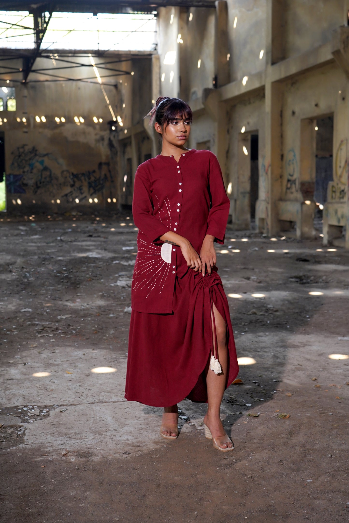 Crimson Ruched Radiance Skirt