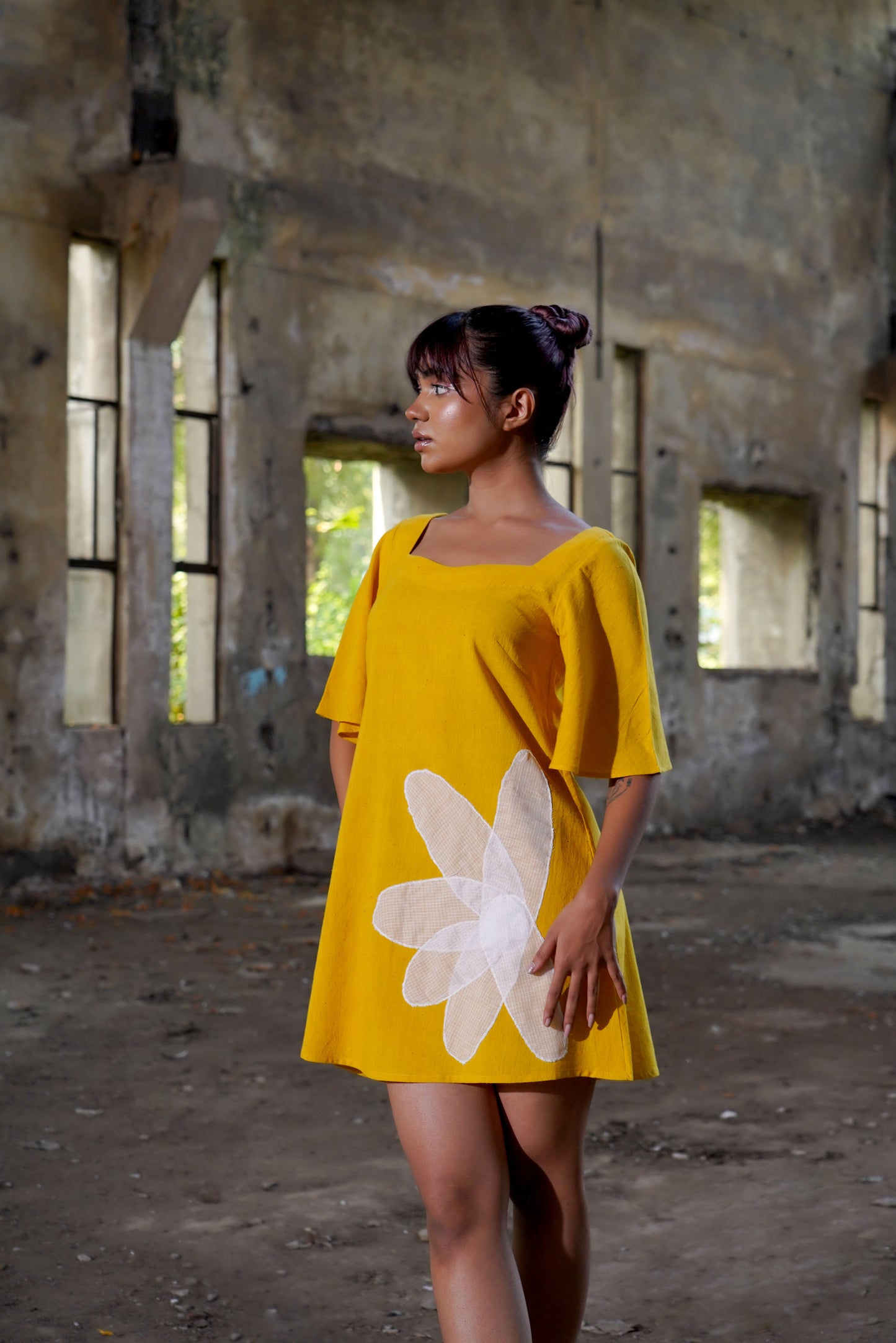 Floral Symphony Yellow Dress