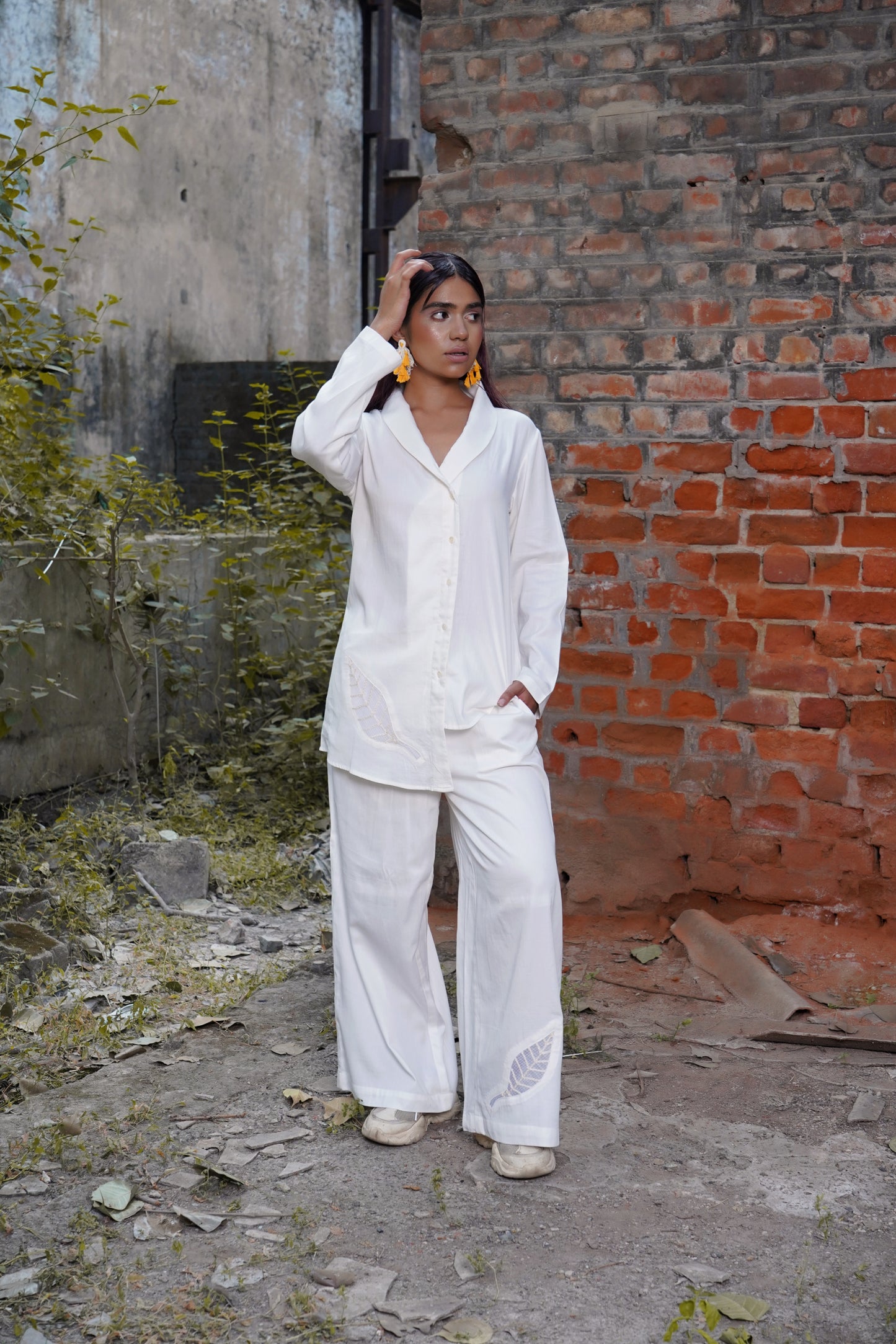 Whispering Foliage White Leaf Pants