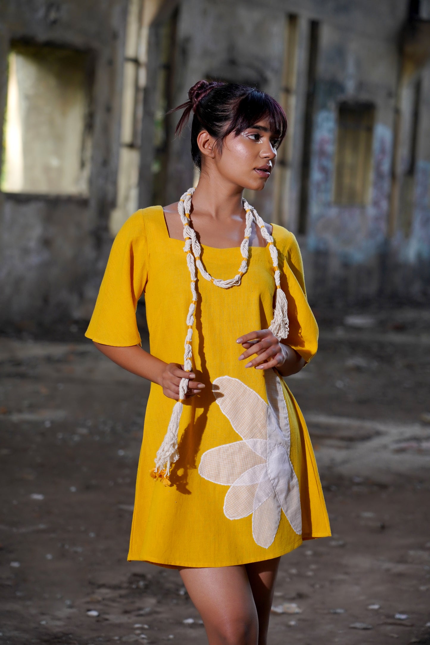 Floral Symphony Yellow Dress