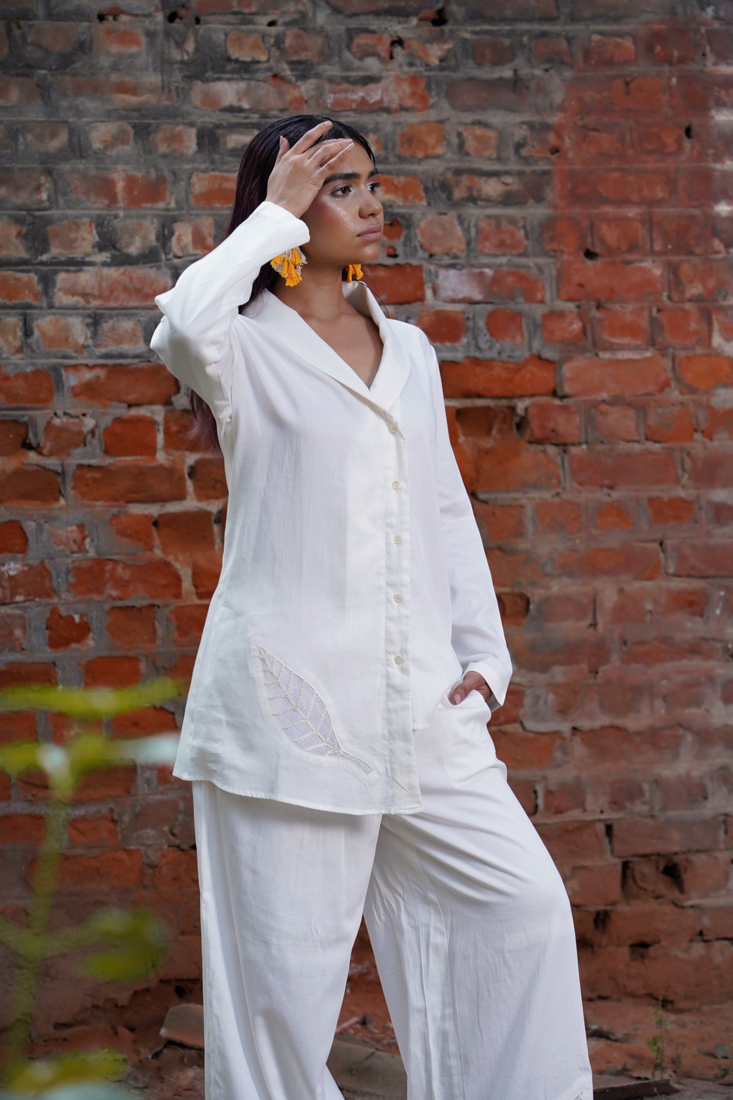 Whispering Foliage White Leaf Pants