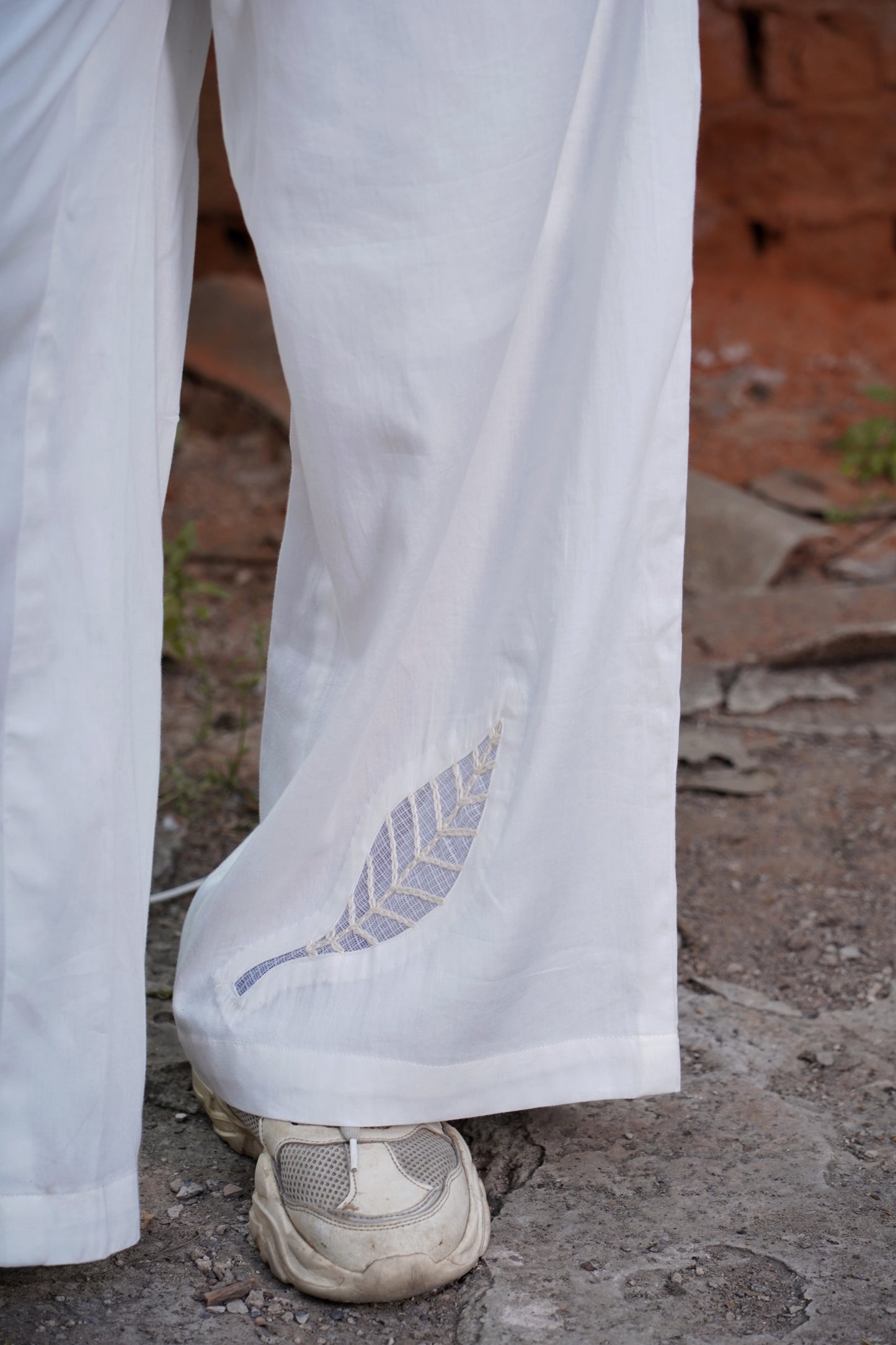 Whispering Foliage White Leaf Pants