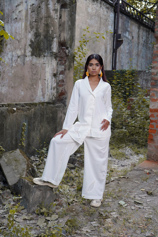 Whispering Foliage White Leaf Pants