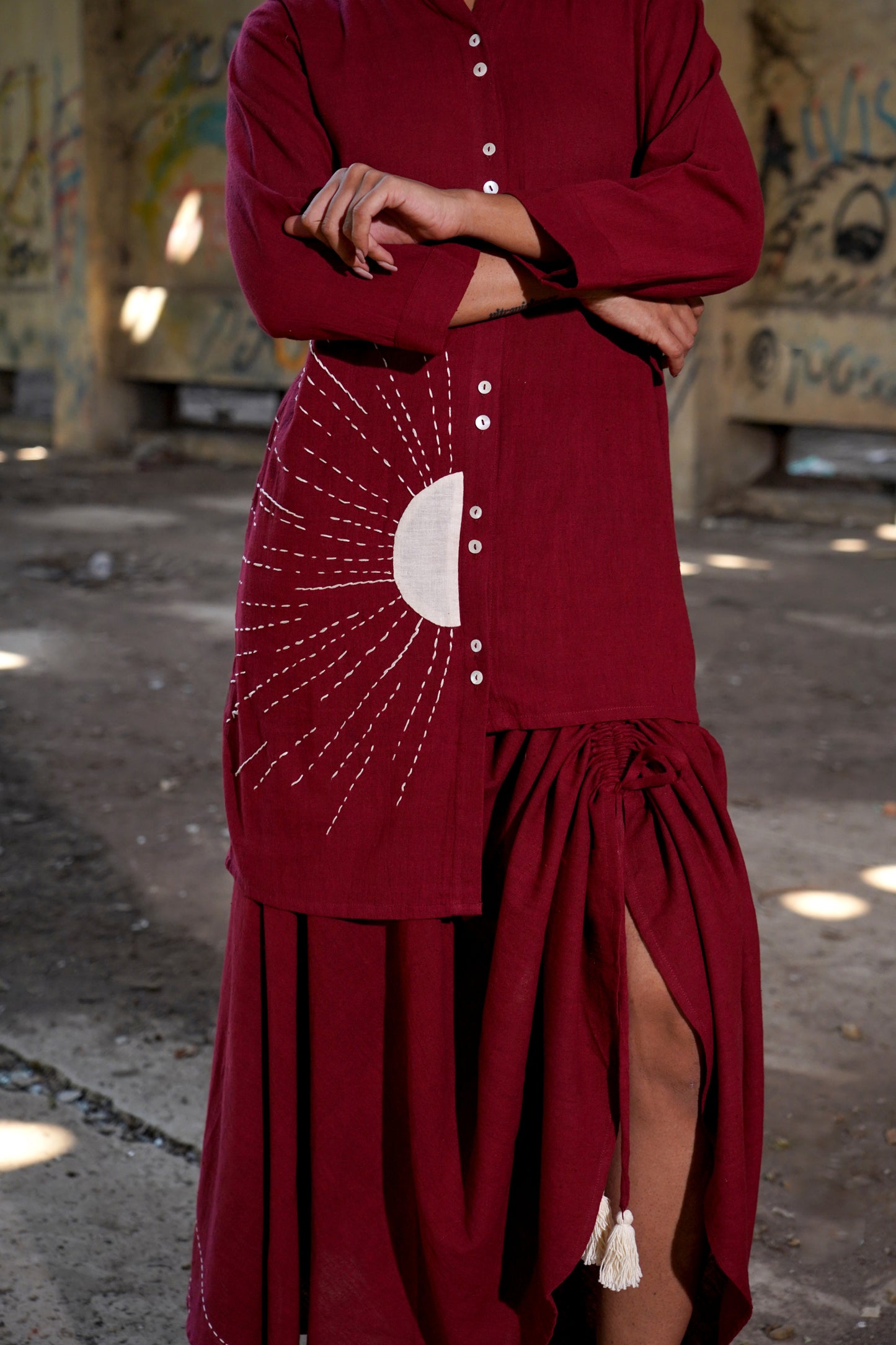 Crimson Ruched Radiance Skirt