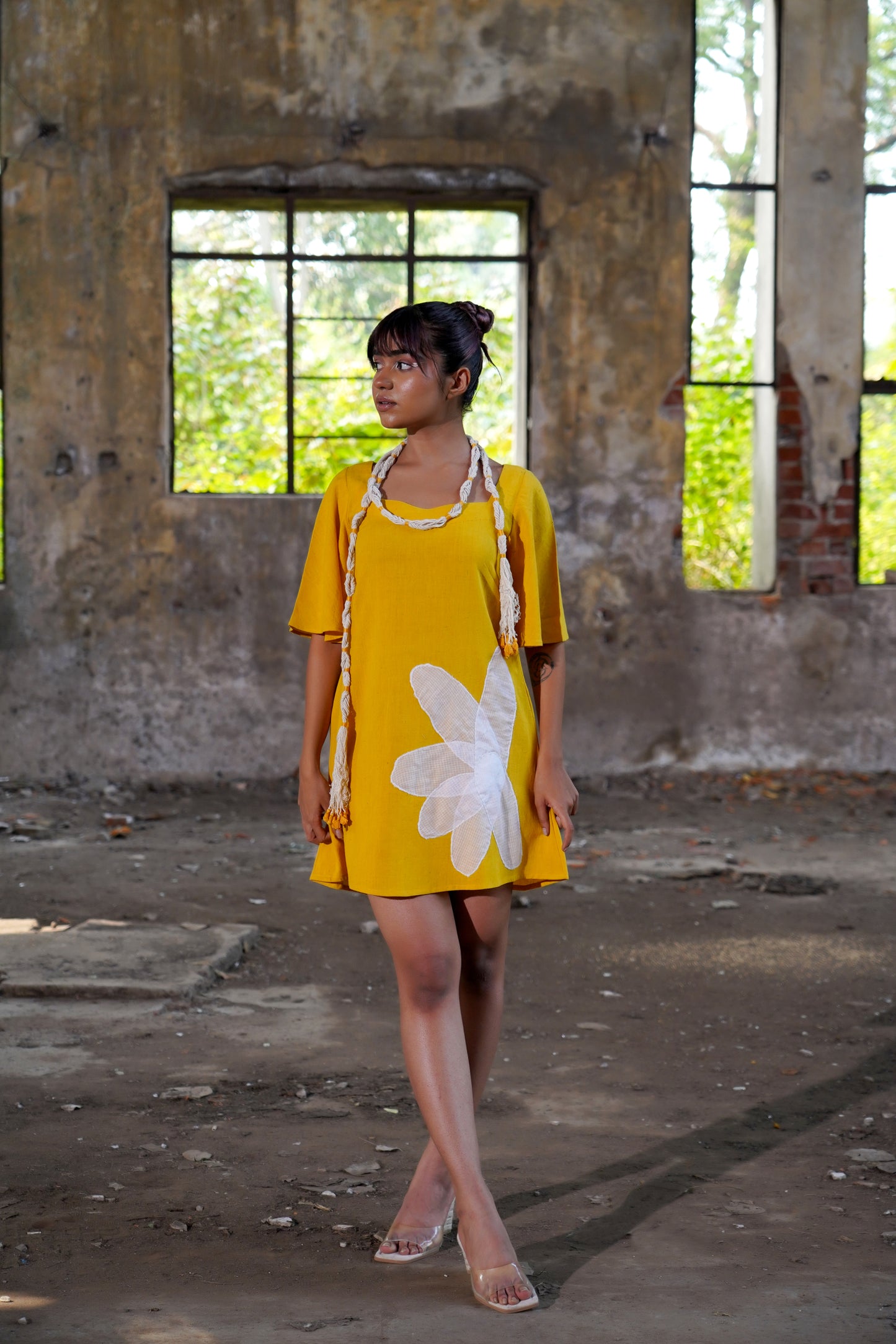Floral Symphony Yellow Dress