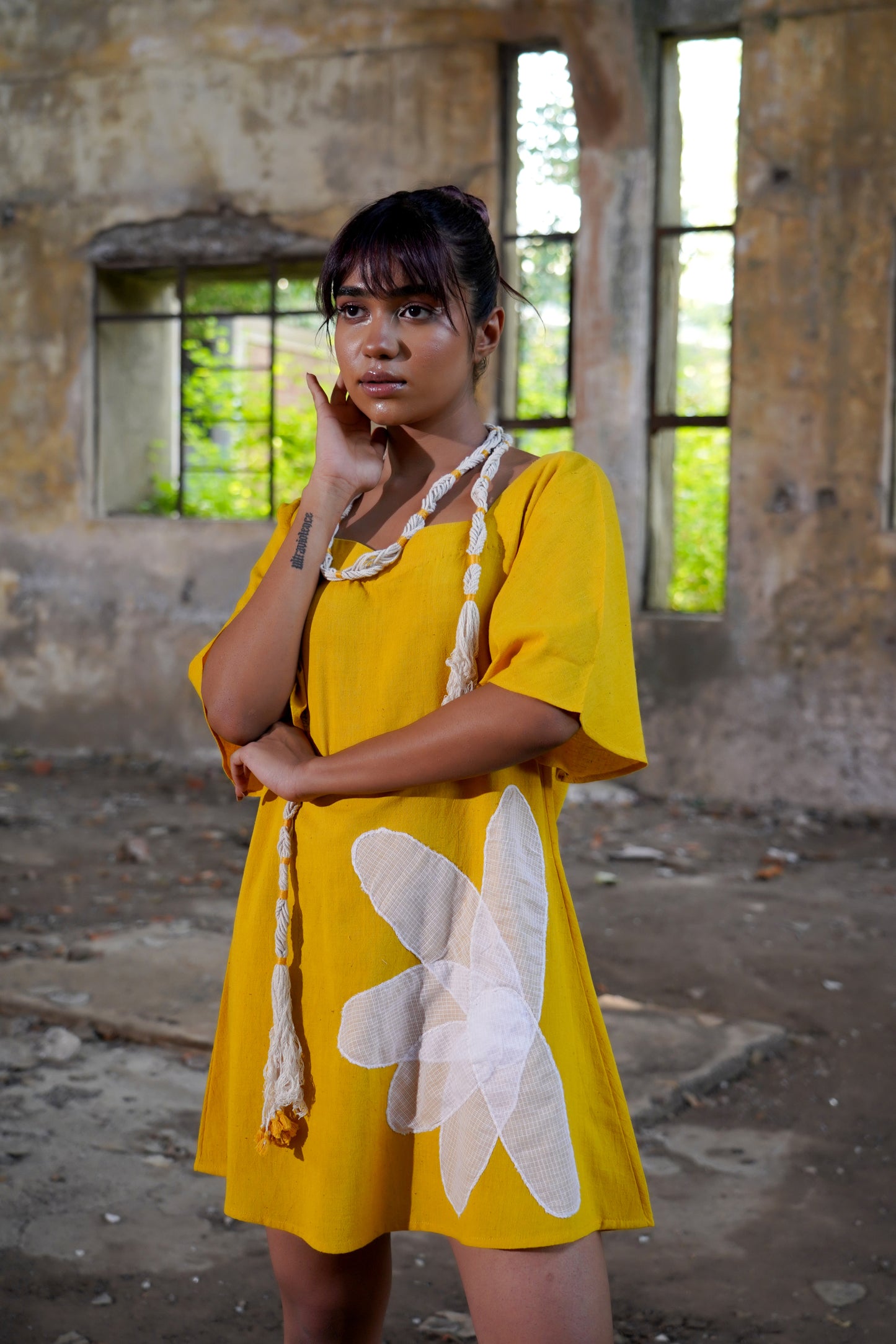 Floral Symphony Yellow Dress