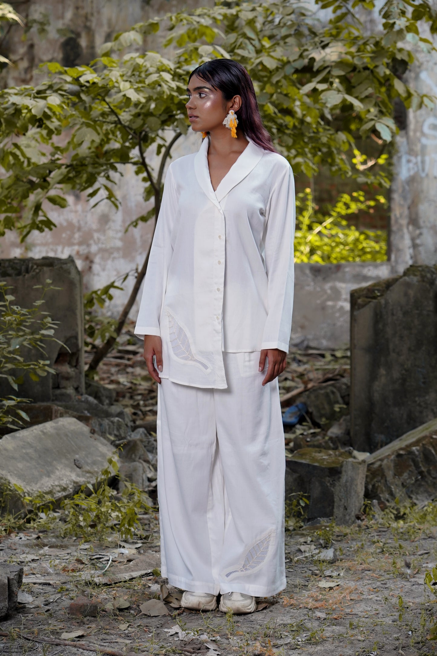 Whispering Foliage White Leaf Pants