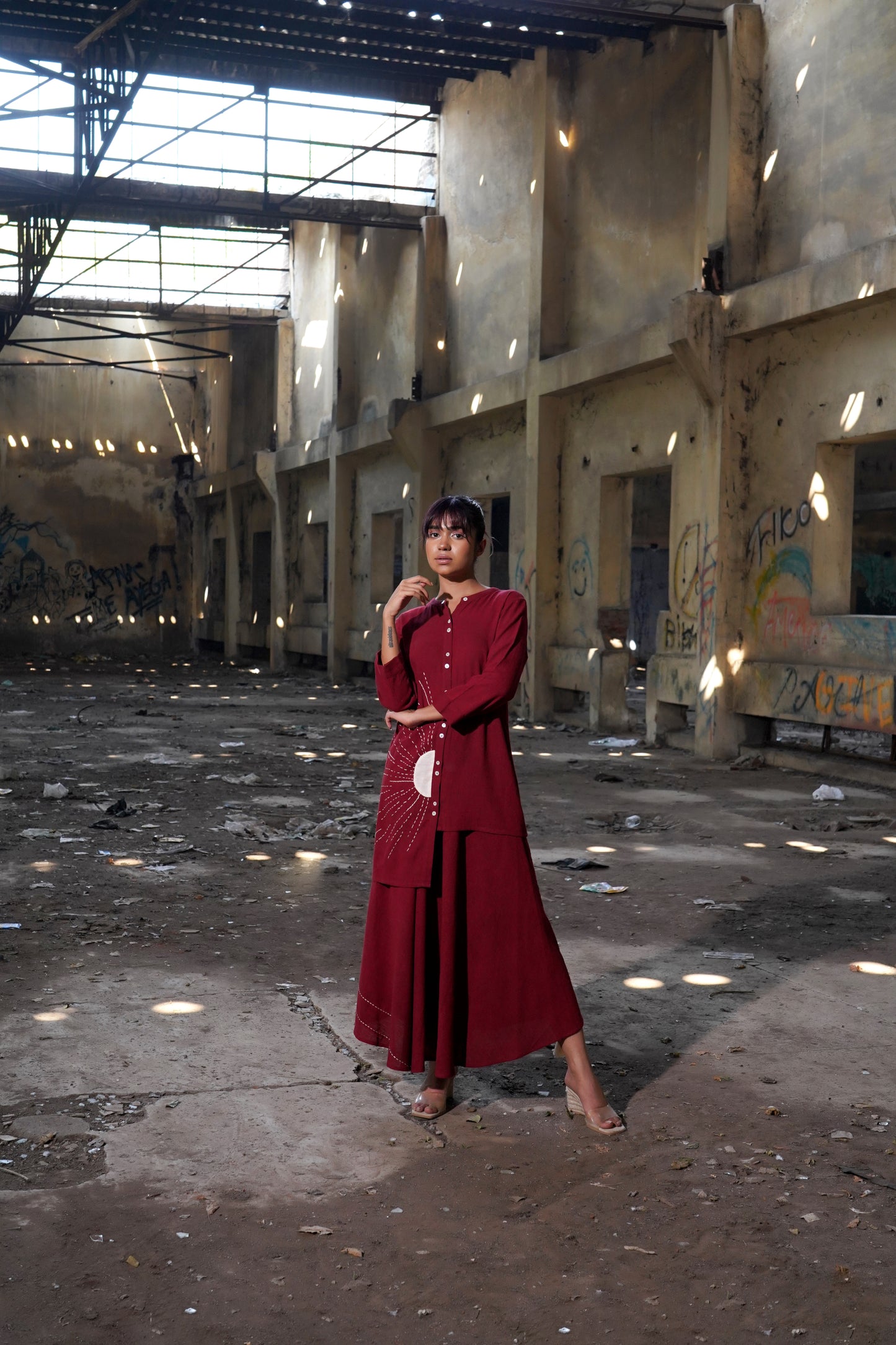 Crimson Ruched Radiance Skirt