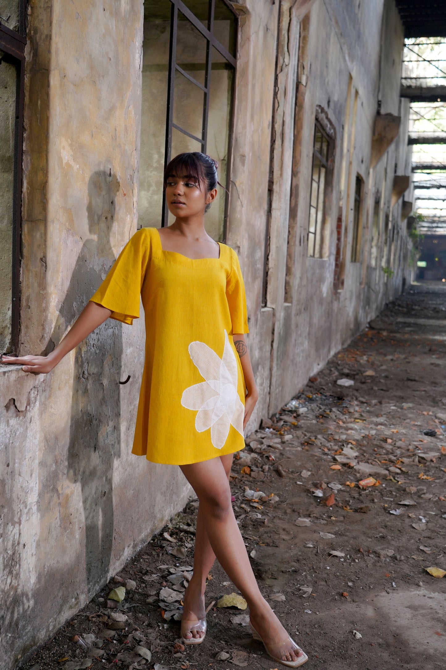 Floral Symphony Yellow Dress