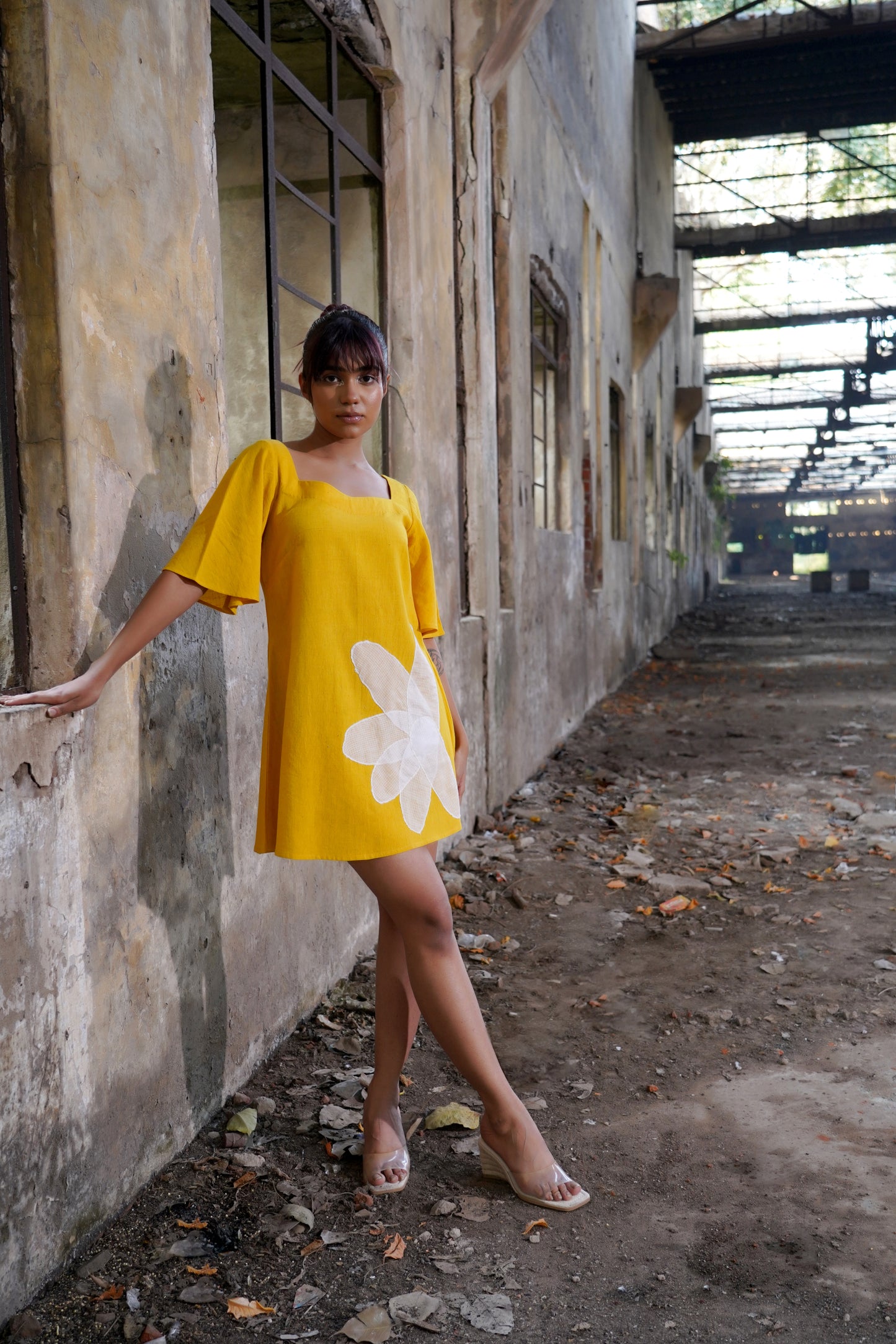 Floral Symphony Yellow Dress
