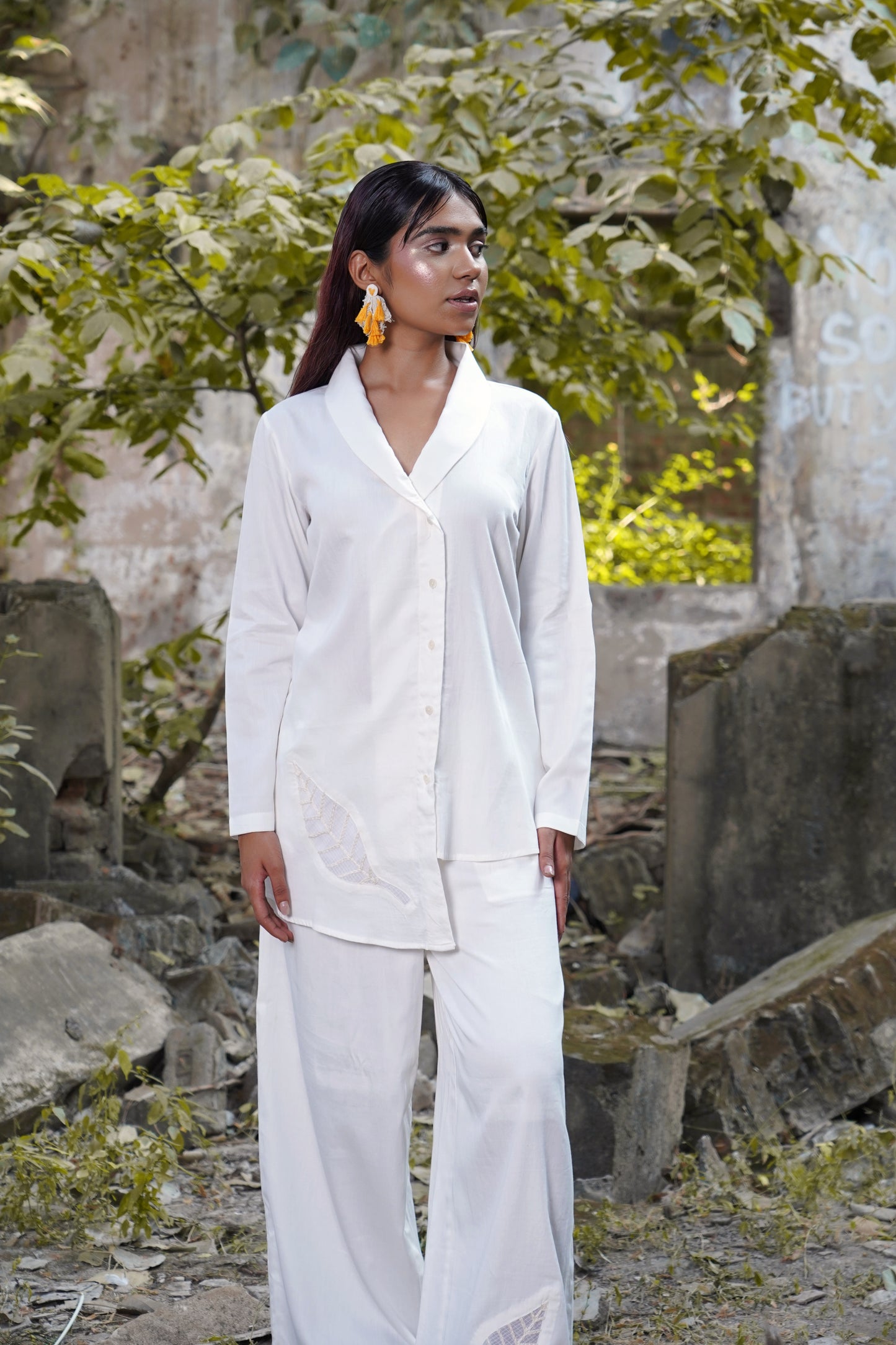 Whispering Foliage White Leaf Pants