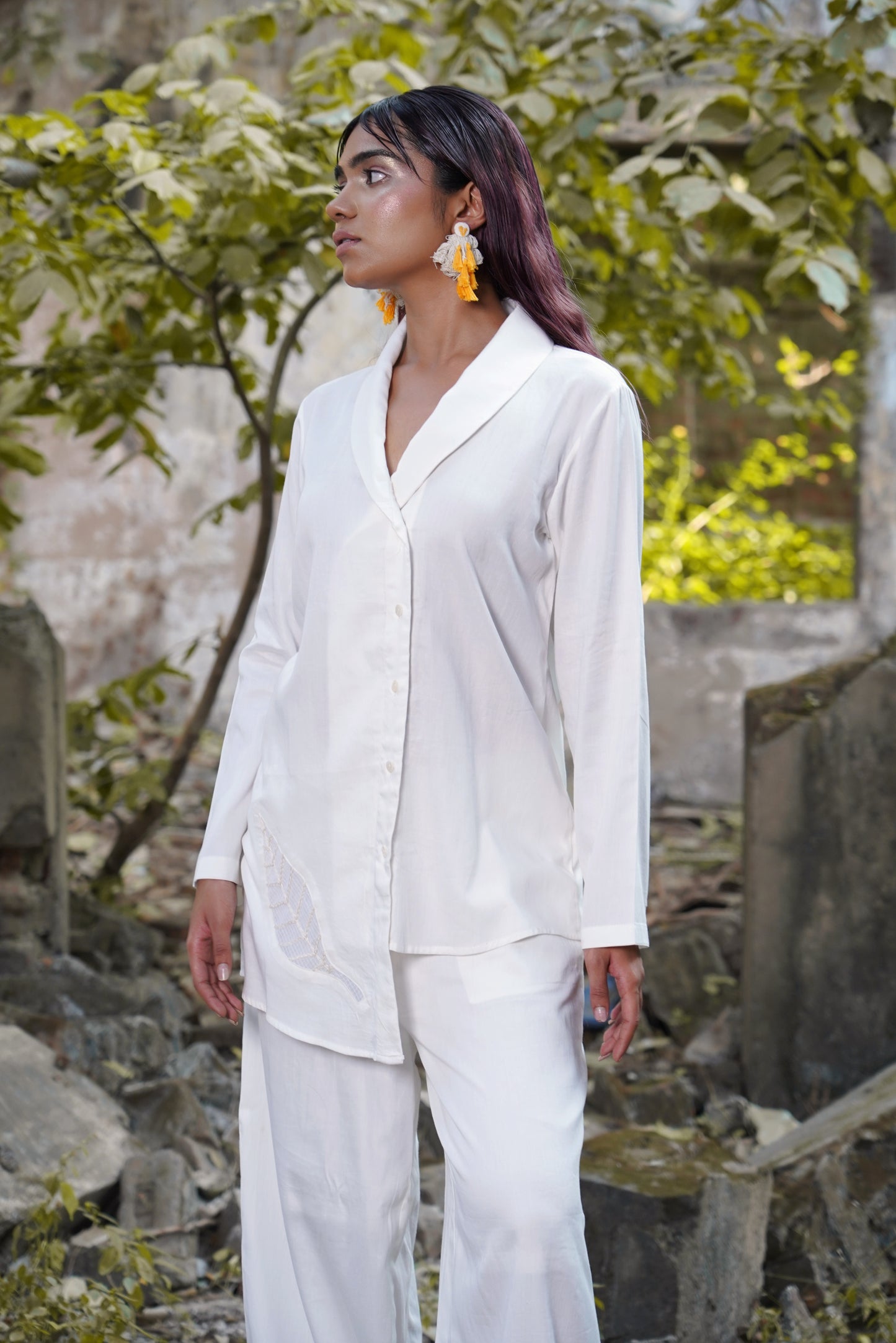 Whispering Foliage White Leaf Pants