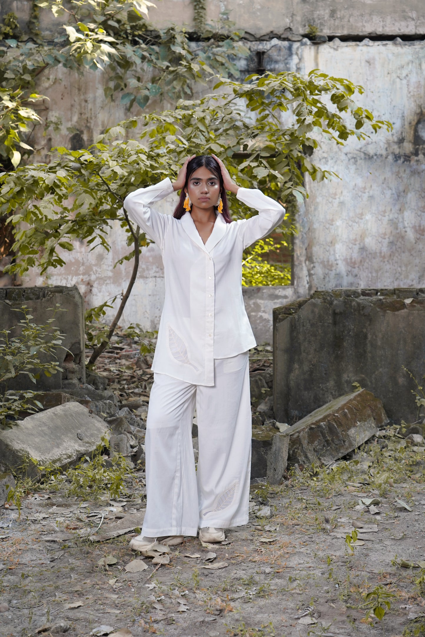 Whispering Foliage White Leaf Pants