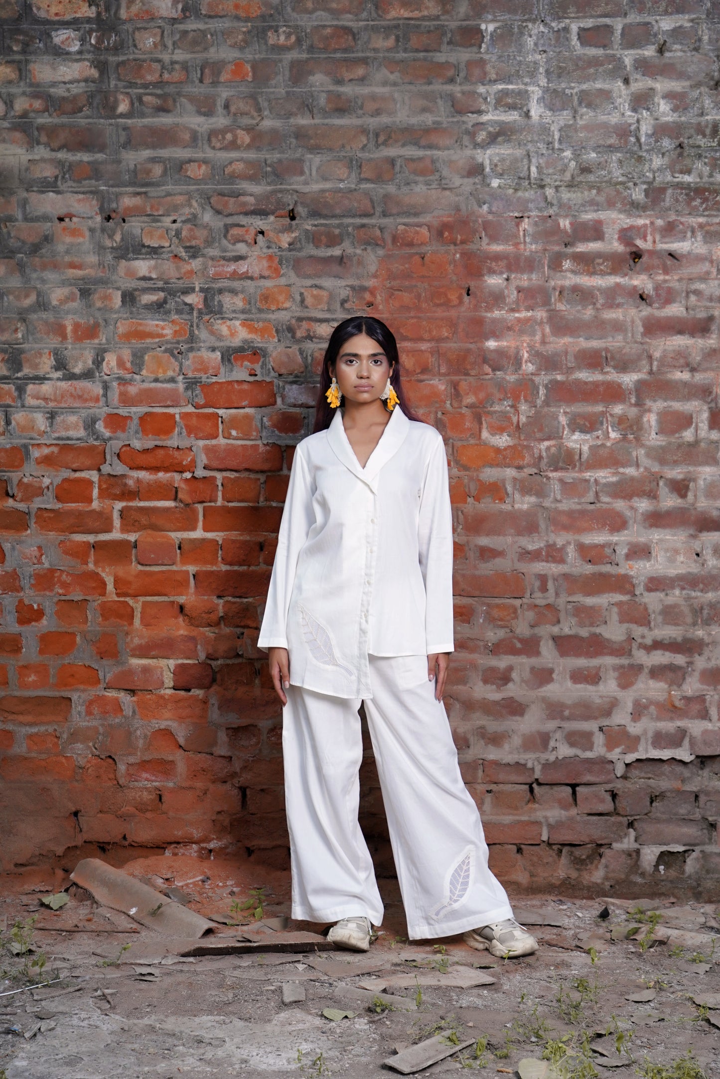 Whispering Foliage White Leaf Pants