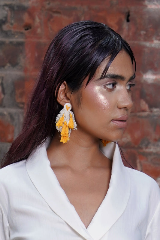 Orange tassel heart earring