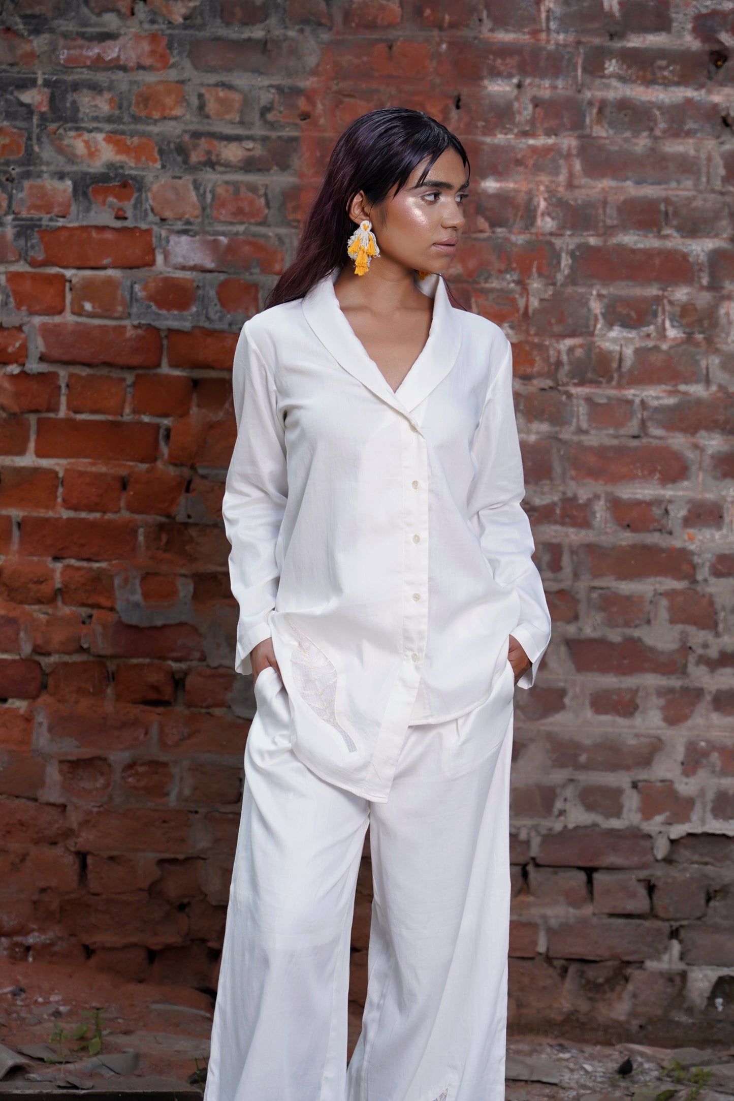 Whispering Foliage White Leaf Pants