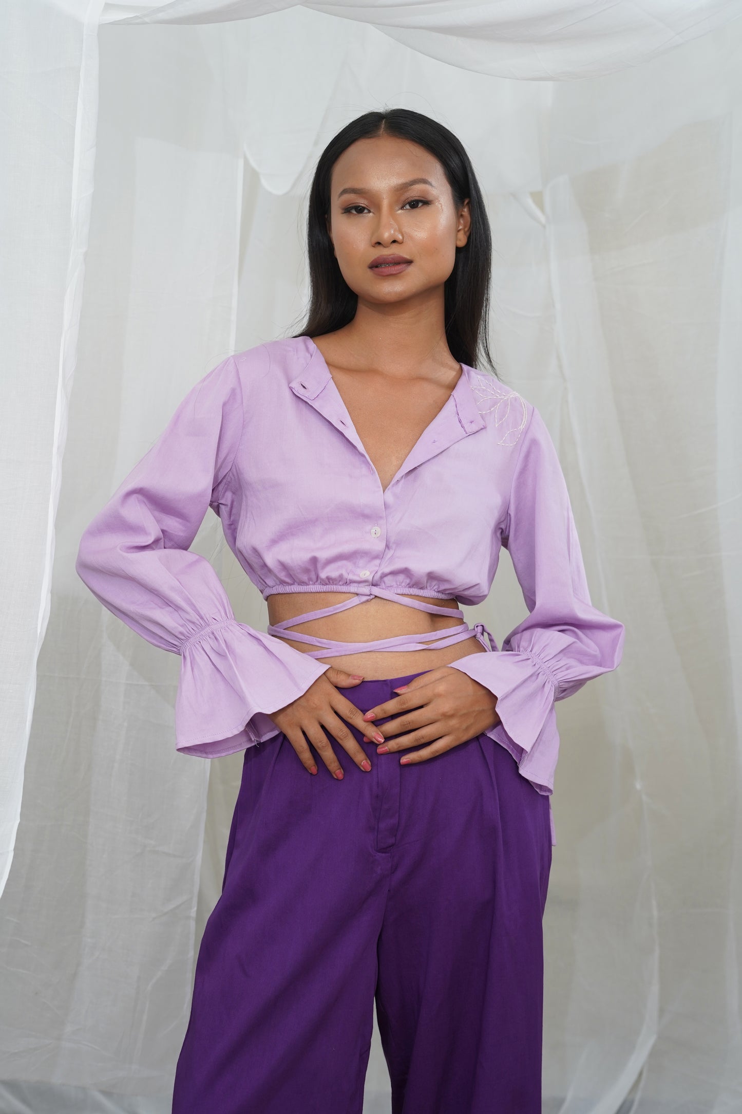 Makena Purple Tie Detail Crop Top