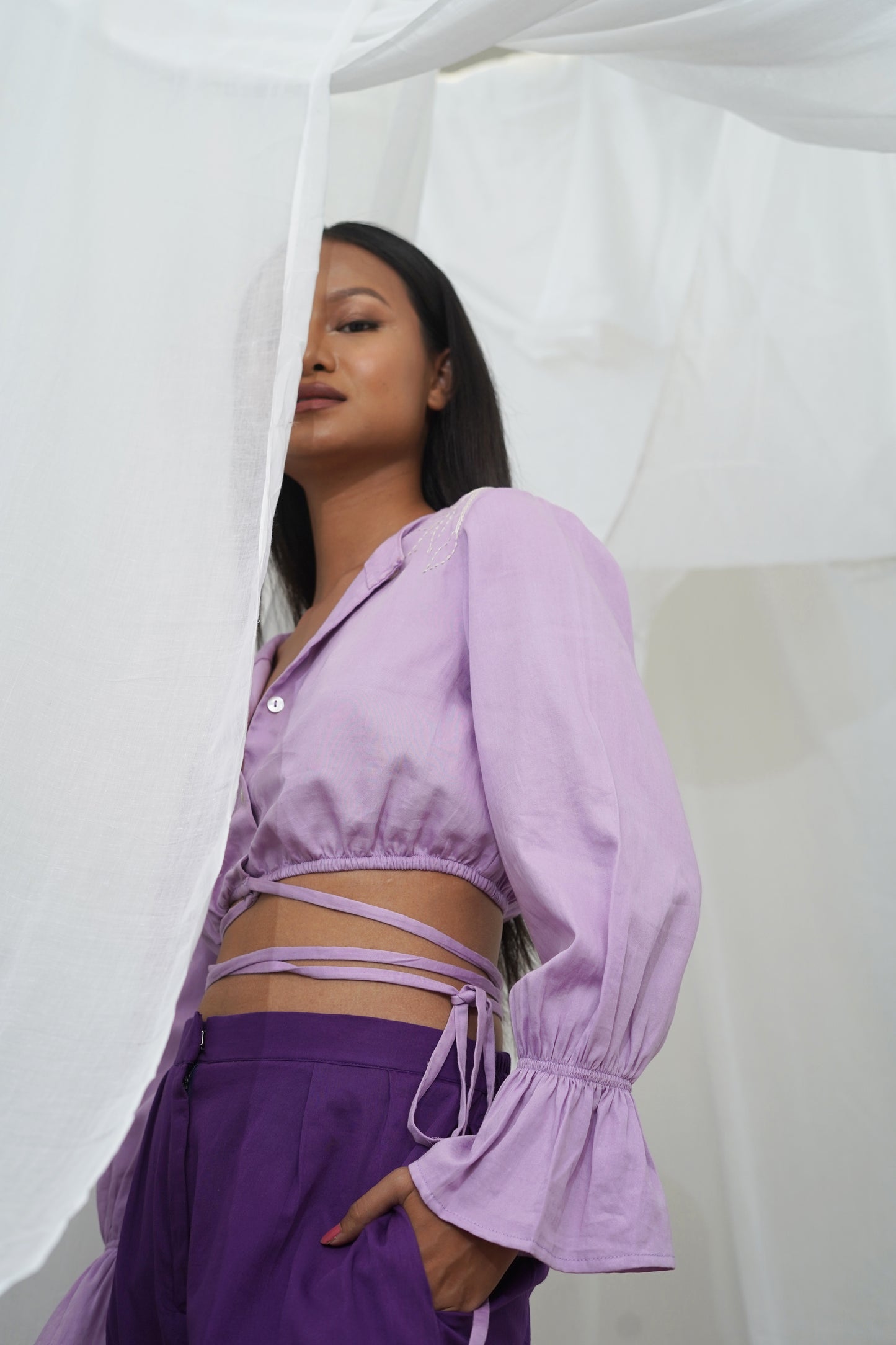 Makena Purple Tie Detail Crop Top