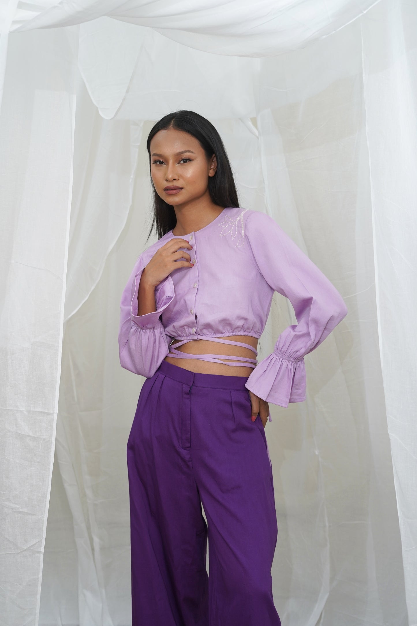 Makena Purple Tie Detail Crop Top
