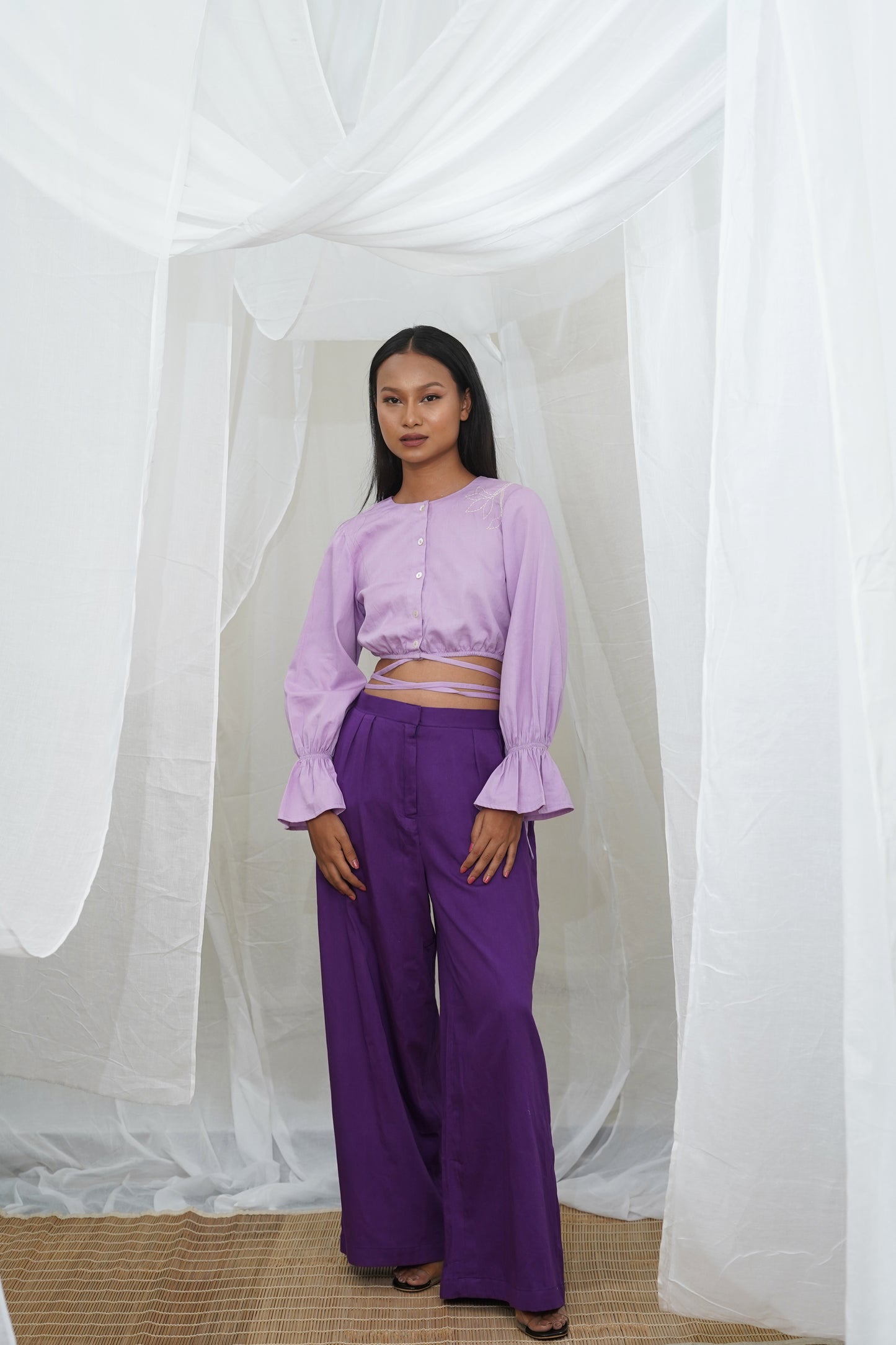Makena Purple Tie Detail Crop Top
