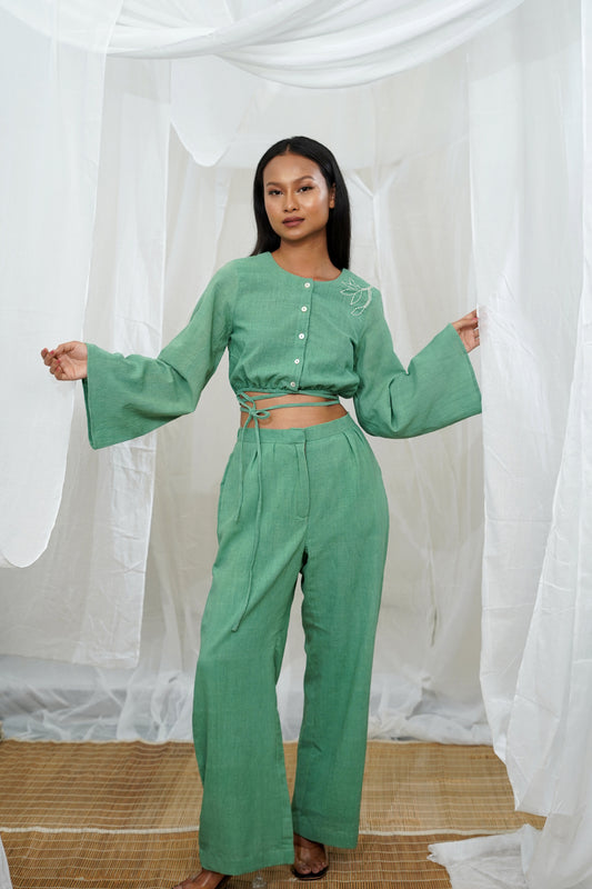 Makena Green Tie Detail Crop Top