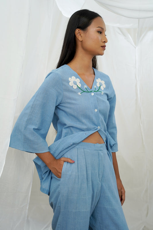 Diallo Blue Pleated Trouser