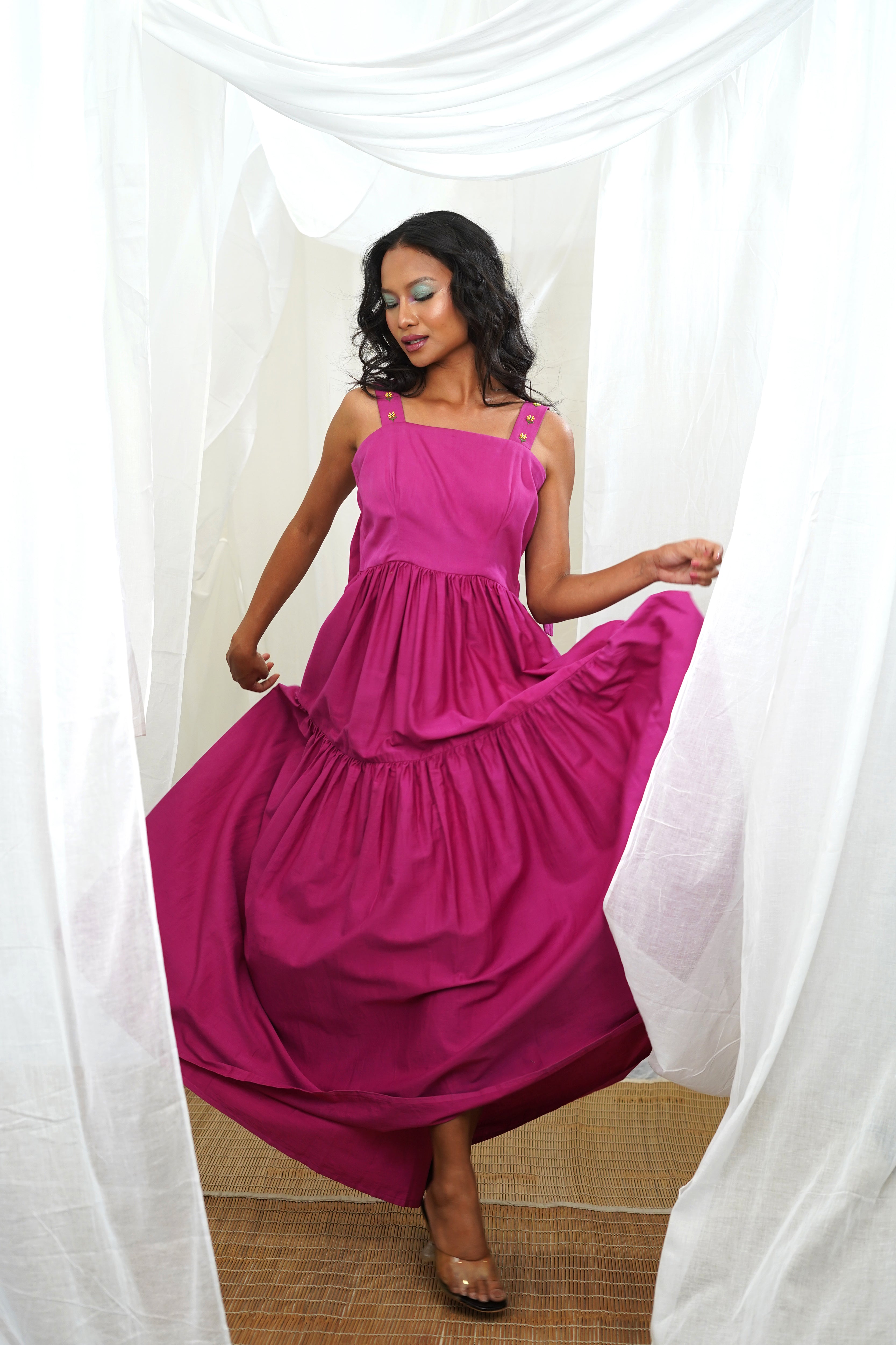 Pink tiered deals maxi dress